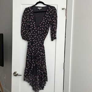 XS Ganni high to low midi ruffle wrap dress